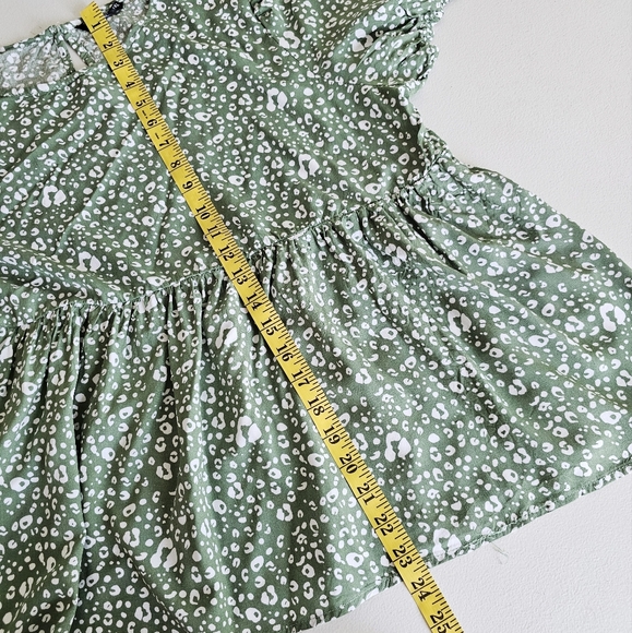 Women's Olive Green All Over Print Round Neck Boho Short Sleeve Blouse Size XL - Picture 16 of 16